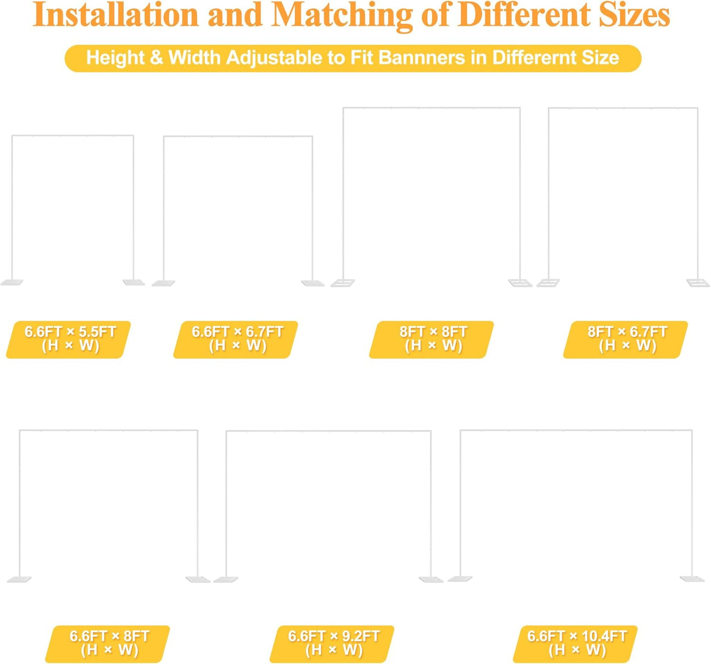Putros Heavy Duty Backdrop Stand 8ft x 8ft Gold Pipe and Drape Kit Adjustable Metal Backdrop Sand for Wedding Photobooth Exhibition Decoration
