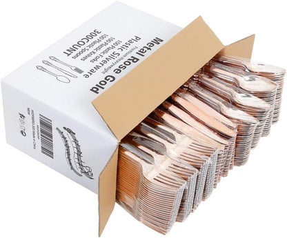 WDF300 Pieces Gold Plastic Silverware - Heavy Duty Disposable Cutlery Set Plastic Gold Silverware Set Includes 100 Forks, 100 Spoons, 100 Knives for Party Baby Shower Wedding Spring