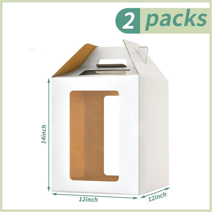 12x12x14 Inch Tall Cake Boxes with windows,10in 12in Tall Cake Carrier, Large Tiered Cake Box,Durable White Bakery Box, Layer Cake Box, large cake box(2pack)