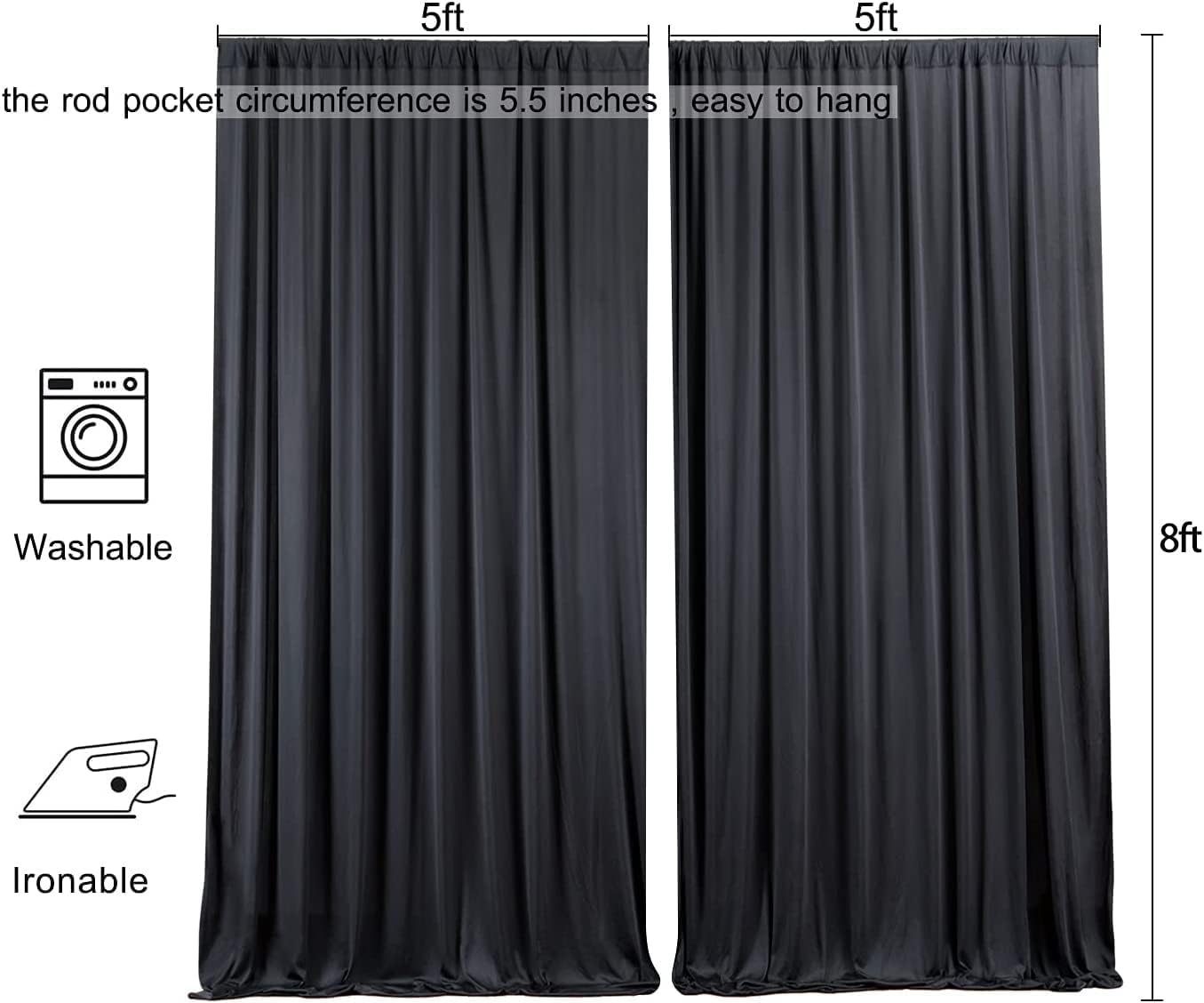 10ftx10ft Black Backdrop Curtains for Weddings Parties, Wrinkle Free 2 Panels Silky Polyester Photo Backdrop Drapes Back Drop Cloth Drapery for Birthday Mother'sDay Photography Background