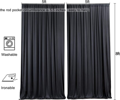 10ftx10ft Black Backdrop Curtains for Weddings Parties, Wrinkle Free 2 Panels Silky Polyester Photo Backdrop Drapes Back Drop Cloth Drapery for Birthday Mother'sDay Photography Background