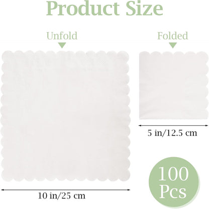 100 Pcs Cocktail Napkins, 2-Ply 5 x 5 Inches Disposable Scalloped Napkins, Thick Premium Dessert Napkins for Party, Wedding, Dinner, Birthday, Anniversary, Festival (Sage Green)