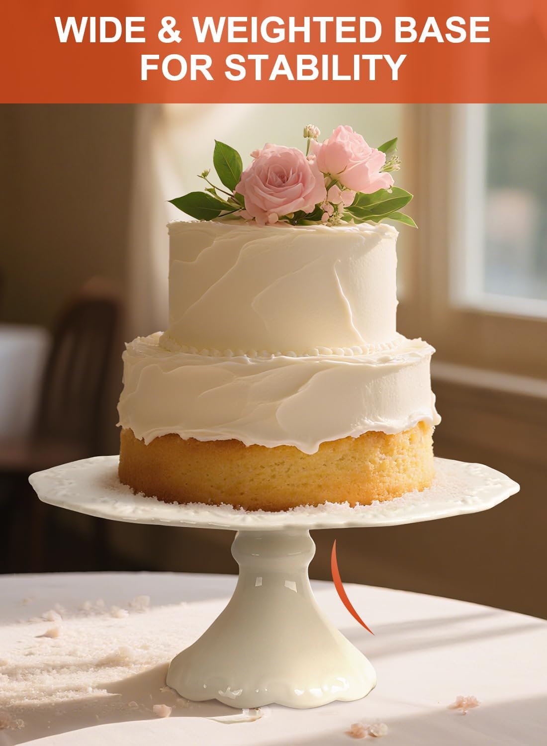 12" White Cake Stand for 10" Cake, Porcelain Cake Plate, Cake Pedestal Stand, Round Dessert Stand, Wedding Cake Stand for Party, Birthday, Baby Shower, Christmas, Mother's Day, Home Decorating Cake Display Stand