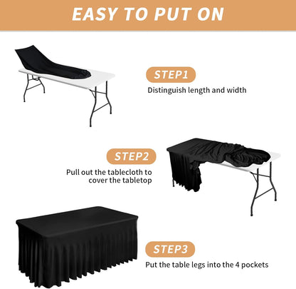Fixwal Black Spandex Tablecloth for Rectangle Table 6ft, Table Skirt for Folding Table, Table Cover for Party, Show, Wedding and Birthday