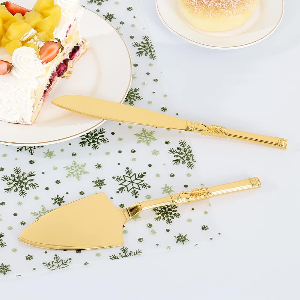 Cake Cutting Set for Wedding, Personalized Gold Cake Knife and Server Set, Custom Cake Serving Set, Engraved Pastry Pie Server Cake Pizza Cutter, Birthday Bridal Gift (F-Classic)