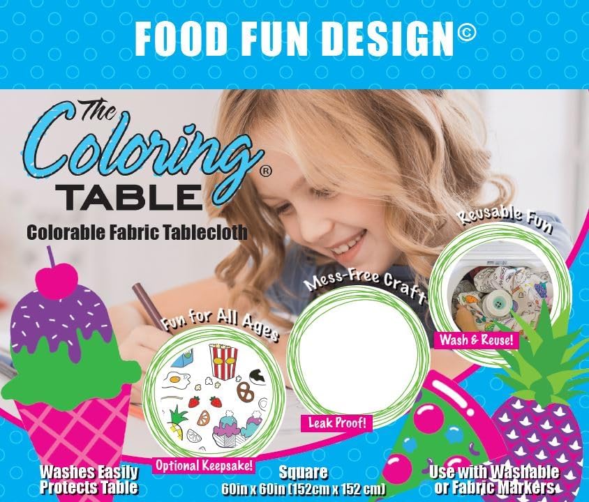 Animal Fun Design – Square Tablecloth 60”X60” – Interactive Coloring Tablecloth for Kids - Poly/Cotton Fabric – Washable and Reusable – DIY Activity for Children and Adults