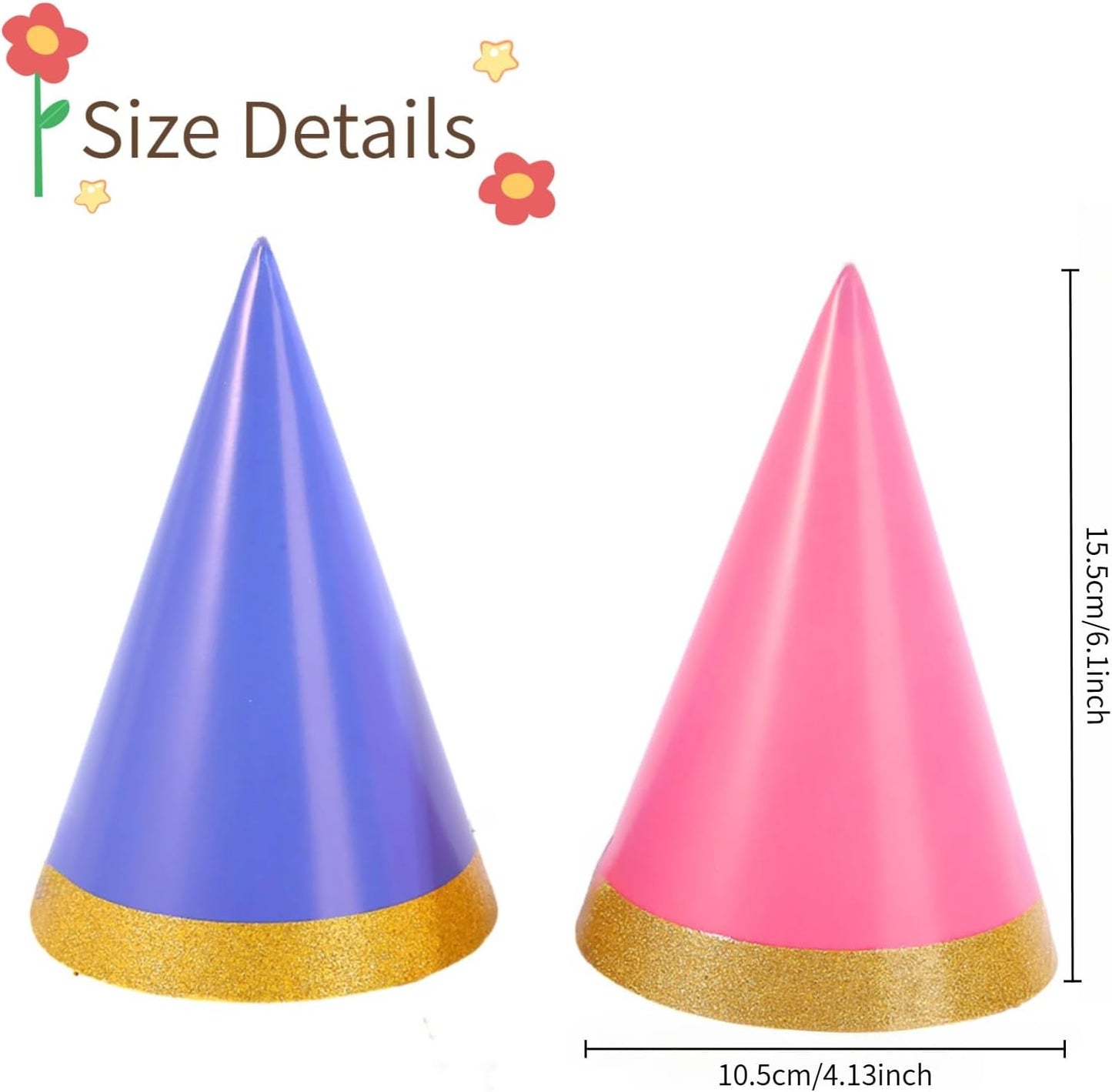 Pre-Assembled Pastel Party Hats for Kids, Birthday Party Hats for Adults