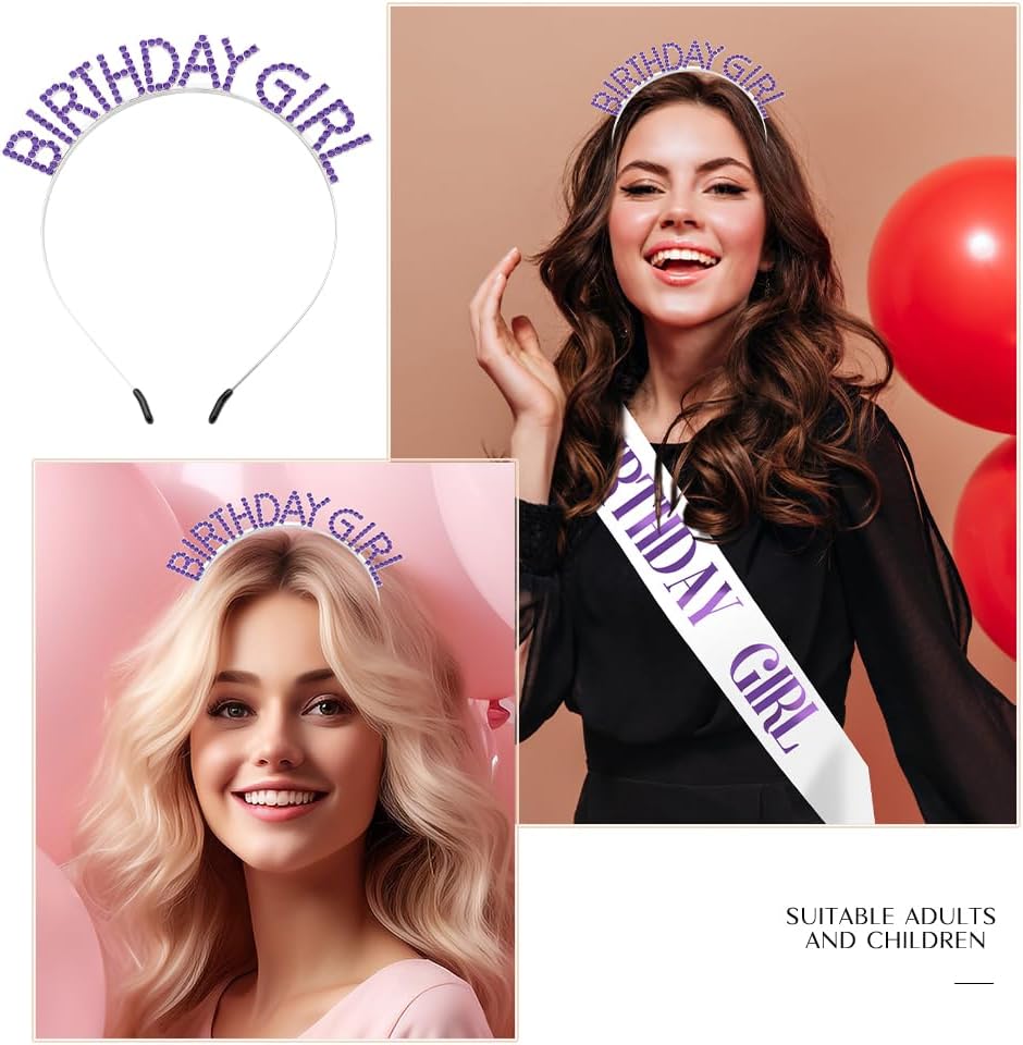 Birthday Sash & Crown for Women - Tiara Headband, Girls' Decorations Accessories