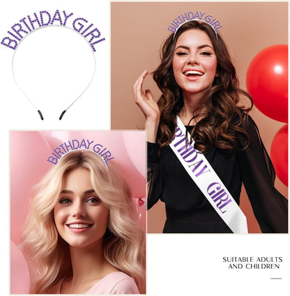 Birthday Sash & Crown for Women - Tiara Headband, Girls' Decorations Accessories