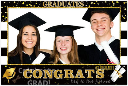 2026 Graduation Photo Booth Props Frame - Large 35.5 x 24 Inch Durable Hollow Board Picture Frame for Grad Party Decorations - Class of 2026 Selfie Prop for High School and College - Black and Gold