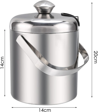 Sailnovo Mini Ice Bucket 1.2 Liter, Premium Compact Double-Wall Stainless Steel with Lid & Ice Tong, Ideal for Cocktails, Personal Bar, Small Parties - Silver