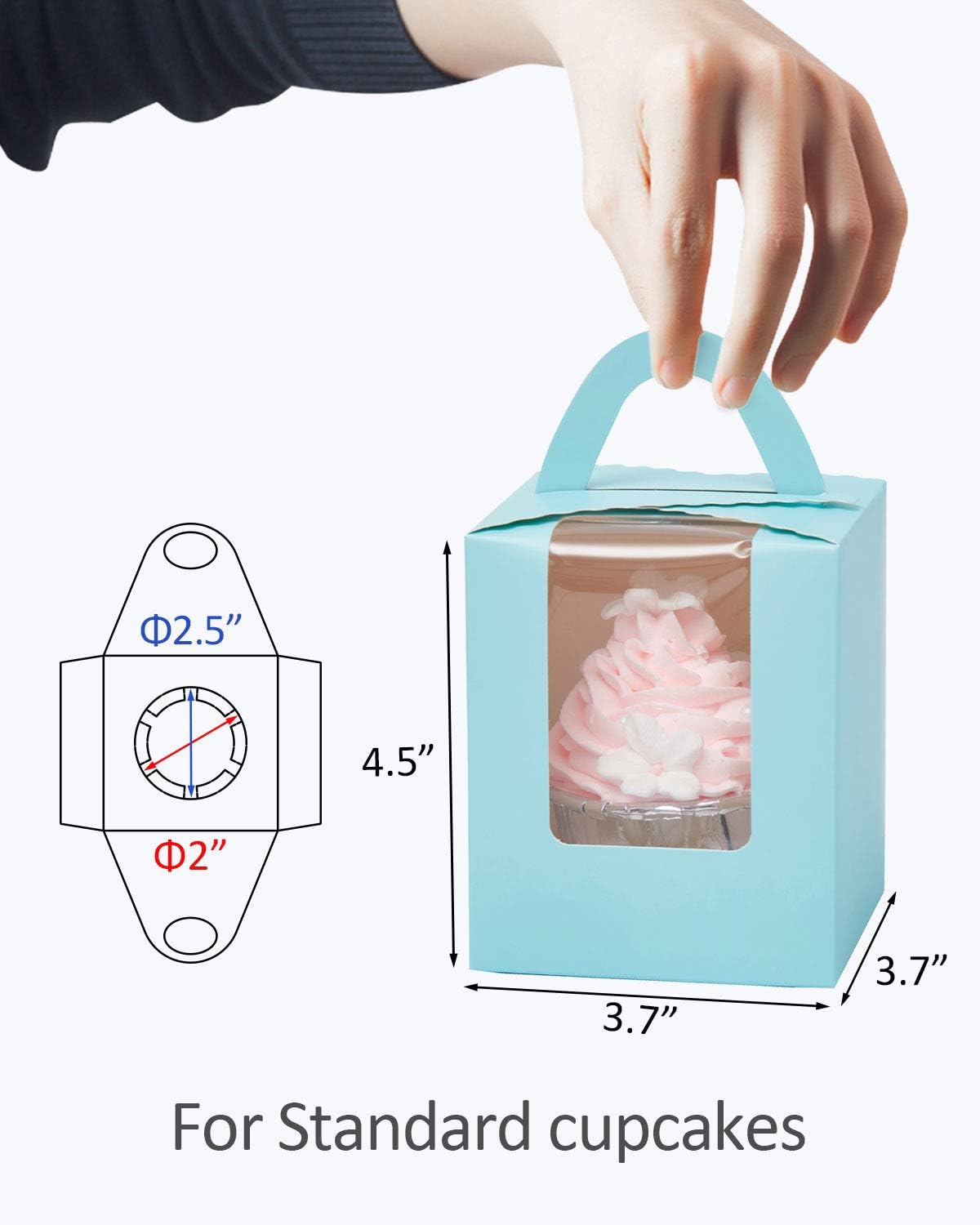 qiqee 60pcs Cupcake Boxes Individual Disposable White Single Box with Window 3.6 * 3.6 * 4.3inch Cupcake Containers/Holders