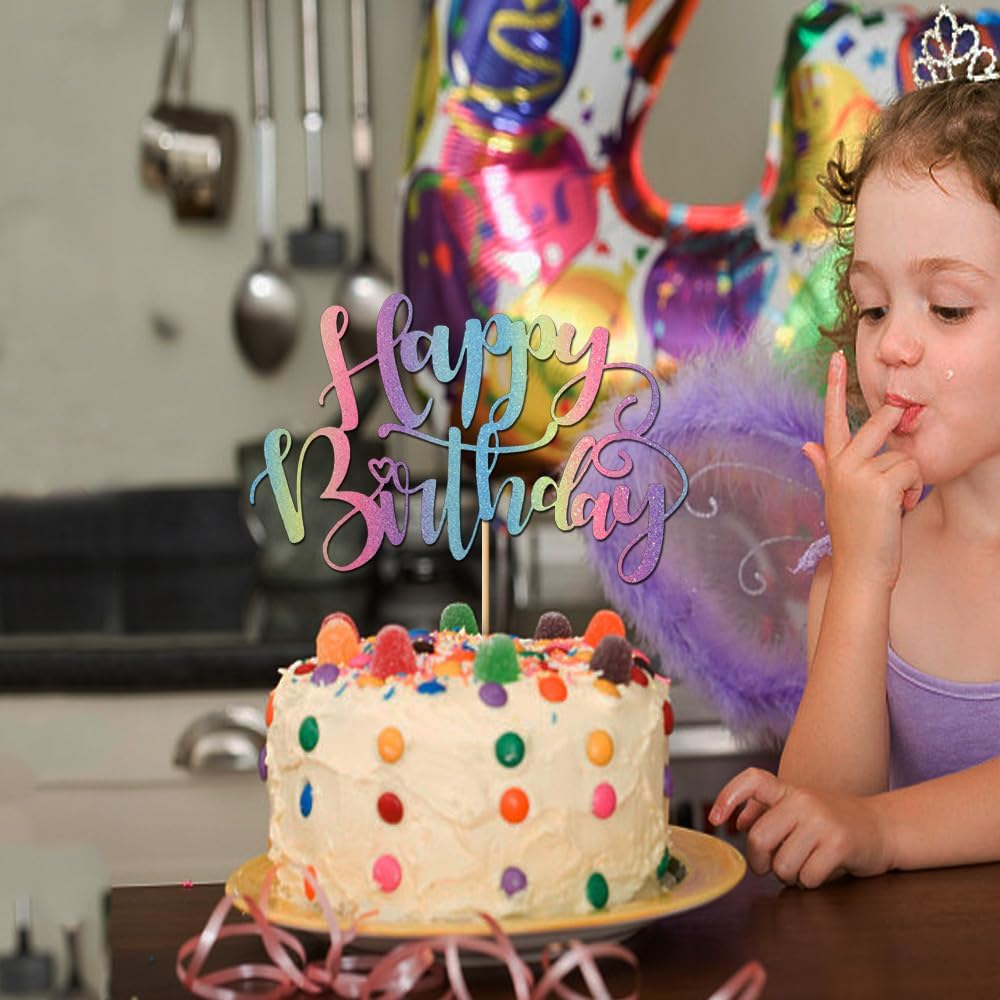 Handmade Glitter Happy Birthday Cake Topper,Birthday Party Cake Decorations, Anniversary/Birthday Party Decoration Supplies (Rainbow)