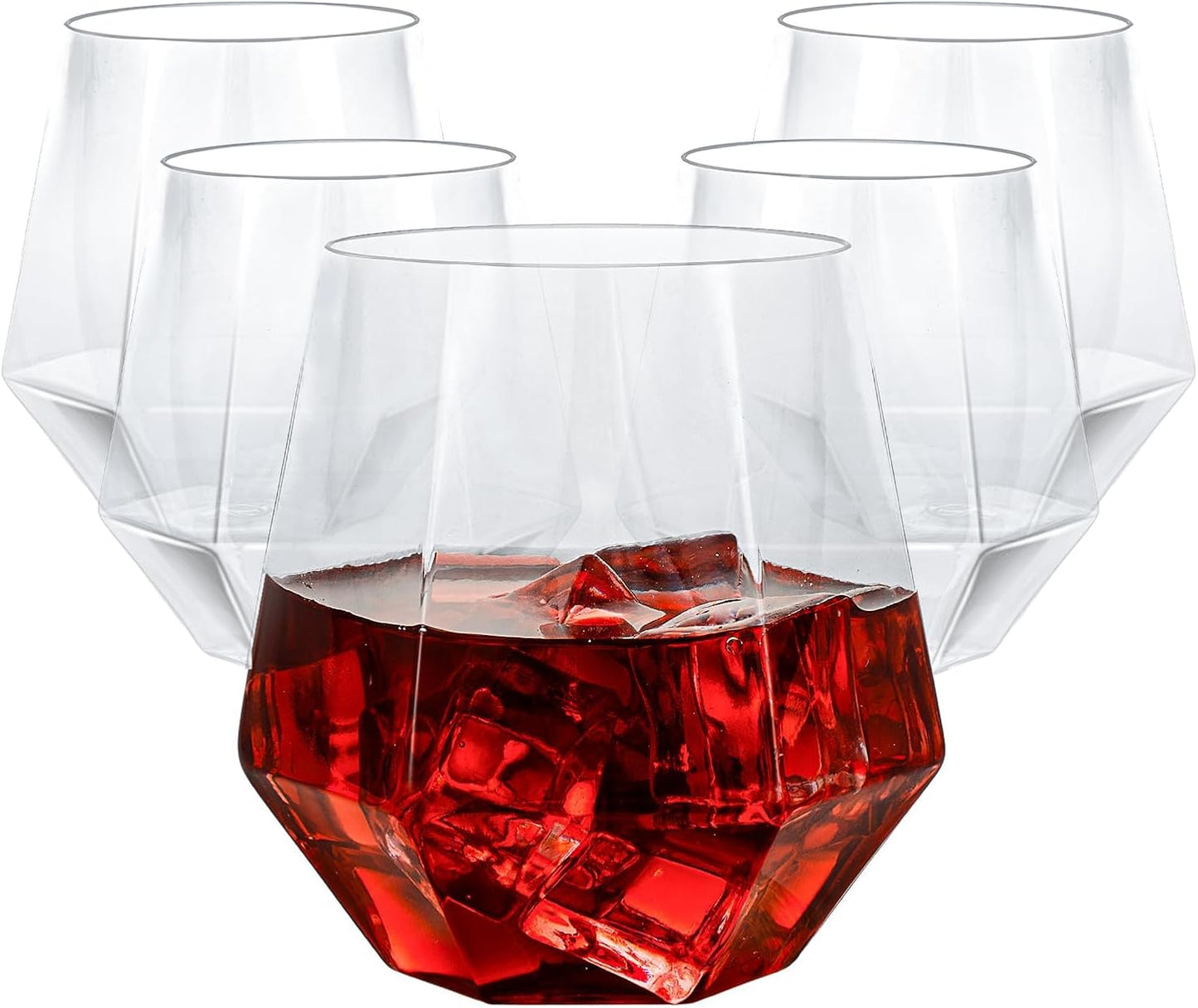 Goodluck 40 PCS Diamond Stemless Plastic Wine Whiskey Glasses, 12 Oz Disposable Cocktail Glasses, Suitable for Weddings, Birthday Parties, Family Gatherings, Bars, etc （Gold rimmed cups）