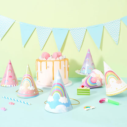 WERNNSAI Birthday Party Hats - 12 Pcs Birthday Party Supplies Cone Hat Headbands Colorful Paper Party Hats for Kids