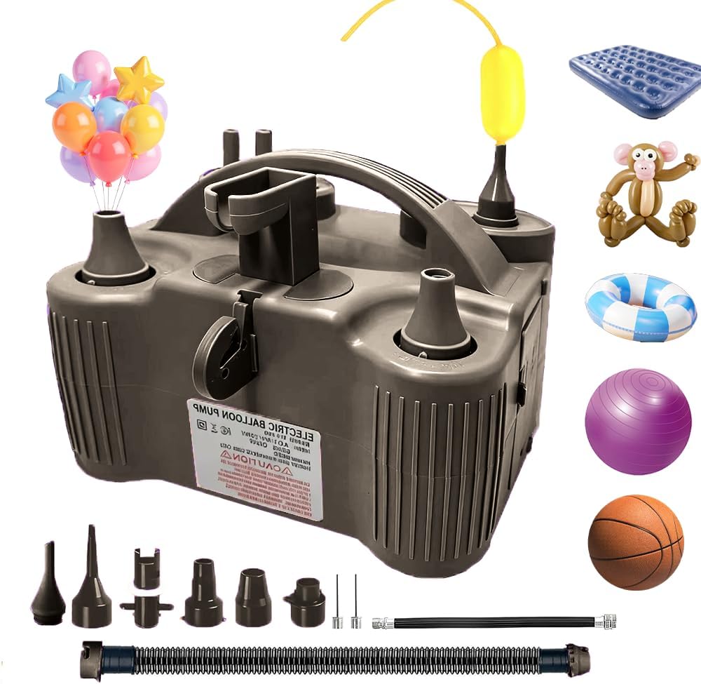 4-in-1 Electric Balloon Pump for All Balloons, Inflatables, and Sports Balls, Portable High Power Triple Inflating Ports for Latex Foil 260q Mylar Balloon