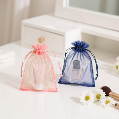 joycraft 50Pcs Organza Bags, 2x3 inch Gift Favor Bags, White Wedding Favor Bags, Jewelry Pouches with Drawstring, Mesh Bags Drawstring for Jewelry, Festival, Makeup, Candy, Desserts