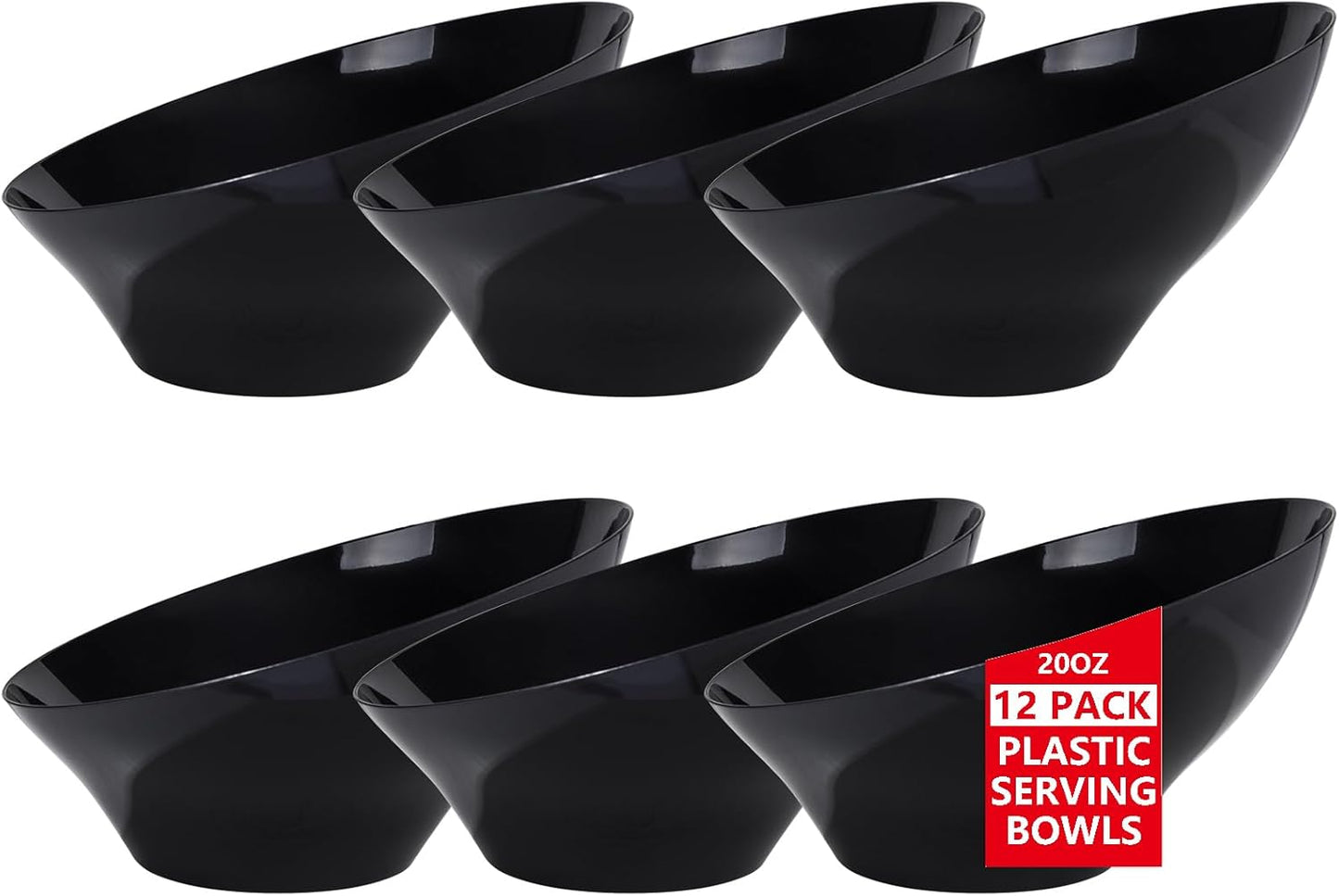 bUCLA 54 OZ Clear Plastic Serving Bowls (12 Pack) - Angled Serving Bowls Disposable for Chip&Candy - Party Table Salad and Fruit