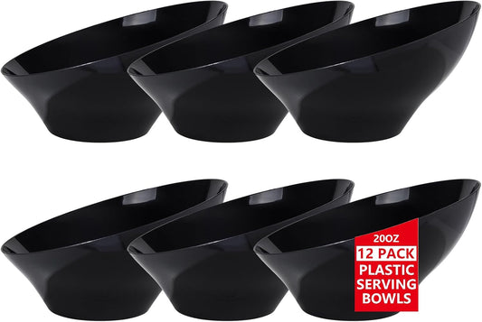 bUCLA 54 OZ Clear Plastic Serving Bowls (12 Pack) - Angled Serving Bowls Disposable for Chip&Candy - Party Table Salad and Fruit