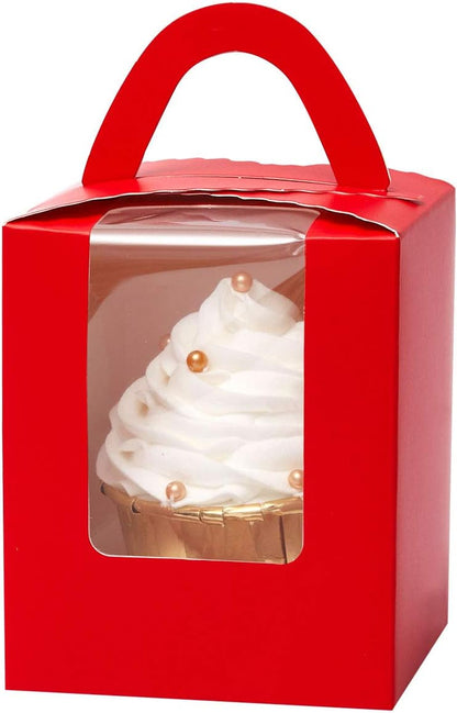 qiqee 60pcs Cupcake Boxes Individual Disposable White Single Box with Window 3.6 * 3.6 * 4.3inch Cupcake Containers/Holders
