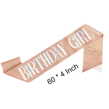 AOPRIE Birthday Girl Crown for Women with Sash Rose Gold Tiara for Women Headband Princess Crown Rhinestone Happy Birthday Accessories
