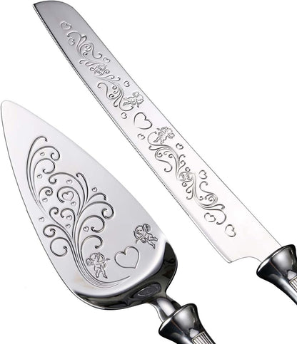 Cake Knife and Server Set,18/10 Stainless Steel Cake Cutting Set, Sweet Love Cake Serving Set Perfect For Wedding, Birthday,Home, Parties and Events