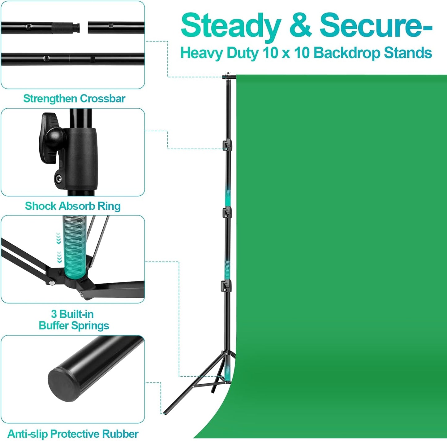 EMART 8.5 x 10 ft Backdrop Support System, Professional Photography Lighting Kit with 5500K 50W LED, 6 * 9ft Backdrop *3, Reflector,Umbrellas&Softbox Lighting Kit for Studio, Portrait, Video Shooting