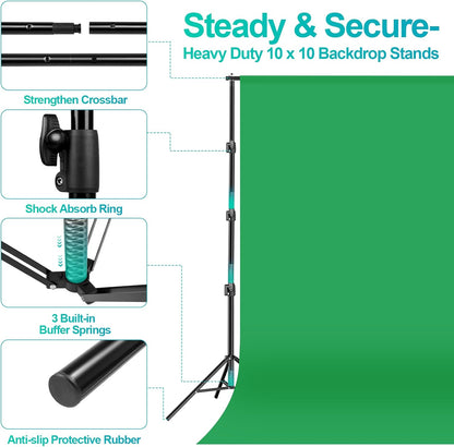 EMART 8.5 x 10 ft Backdrop Support System, Professional Photography Lighting Kit with 5500K 50W LED, 6 * 9ft Backdrop *3, Reflector,Umbrellas&Softbox Lighting Kit for Studio, Portrait, Video Shooting