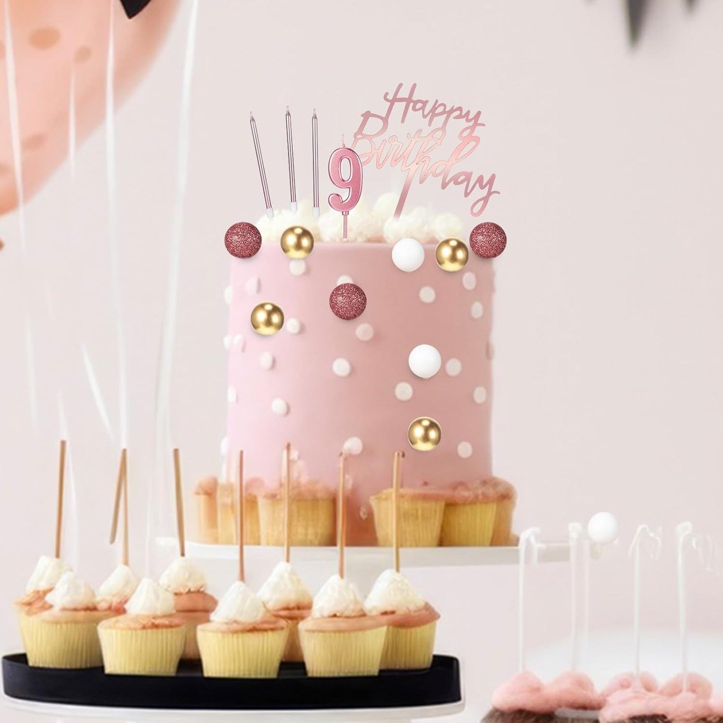 Yerliker 34 Pcs Happy Birthday Cake Toppers Decorations Birthday Candles DIY Cake Decor for Men Women Wedding Anniversary(Gold)