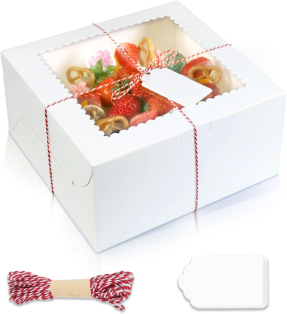 20Pcs 8 Inch Cake Boxes with Window, 8x8x5 Inches Brown Bakery Boxes, Cake Carrier Container for Pastries, Pie, Cookies, Chocolates, Cupcakes, Birthday Party, Wedding