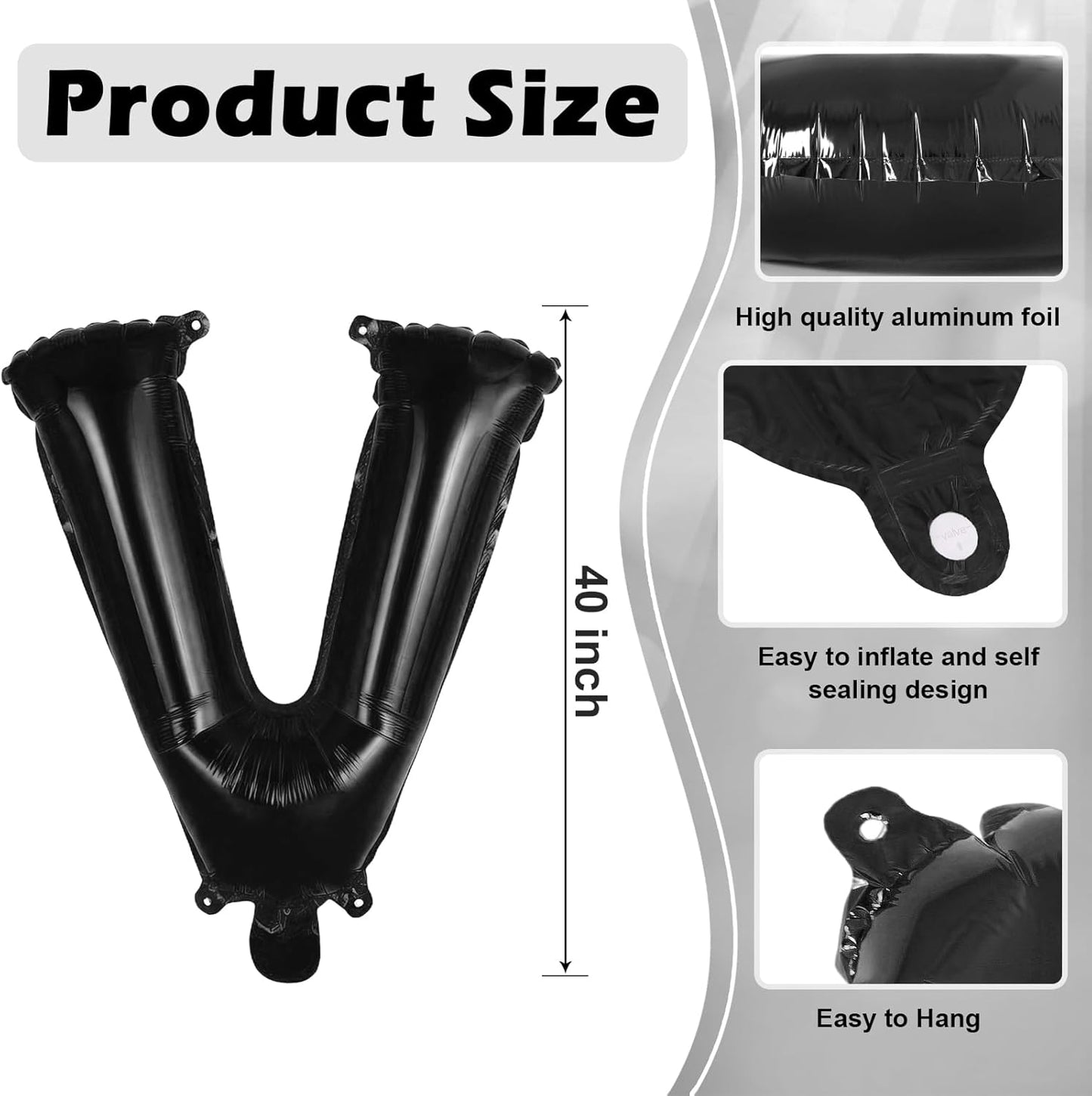 Black Letter A Balloons, 40 Inch Large Foil Letter Balloons, Custom Phrase Balloon for Birthday Party Wedding Anniversary Decoration (Black A)