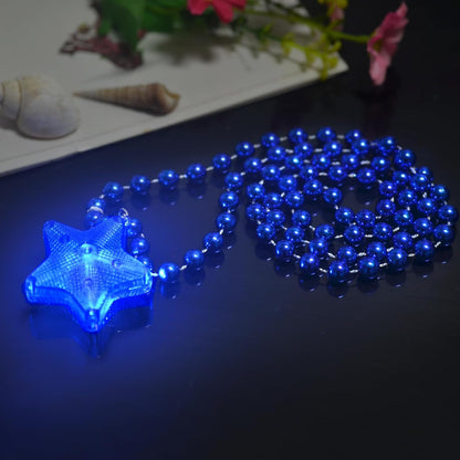 6 Pack Clear LED Glow Star Necklace Bulk Beaded Necklaces for Halloween Christmas Decorations Mardi Gras Party Favors