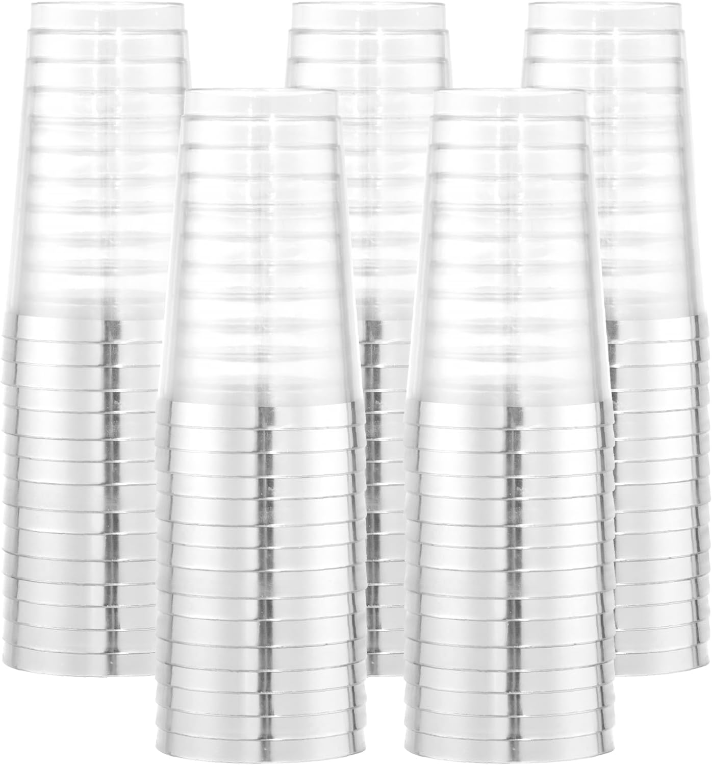 I00000 100 Pack 12 oz Gold Plastic Cups, Gold Rimmed Disposable Cups, Disposable Wine Glasses Cocktail Glasses Premium Cup with Golden Rim, 12 Ounce Plastic Tumblers for Party & Wedding