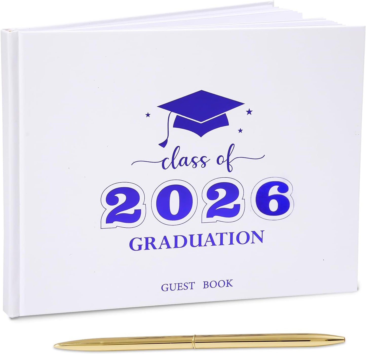 Graduation Guest Book, Class of 2026 Graduation Guest Book with Pen, Hardcover Guest Sign in Book, Memory Scrapbook, Graduation Decorations, Grad Party Supplies for High School，College (Blue)