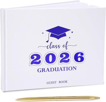 Graduation Guest Book, Class of 2026 Graduation Guest Book with Pen, Hardcover Guest Sign in Book, Memory Scrapbook, Graduation Decorations, Grad Party Supplies for High School，College (Blue)
