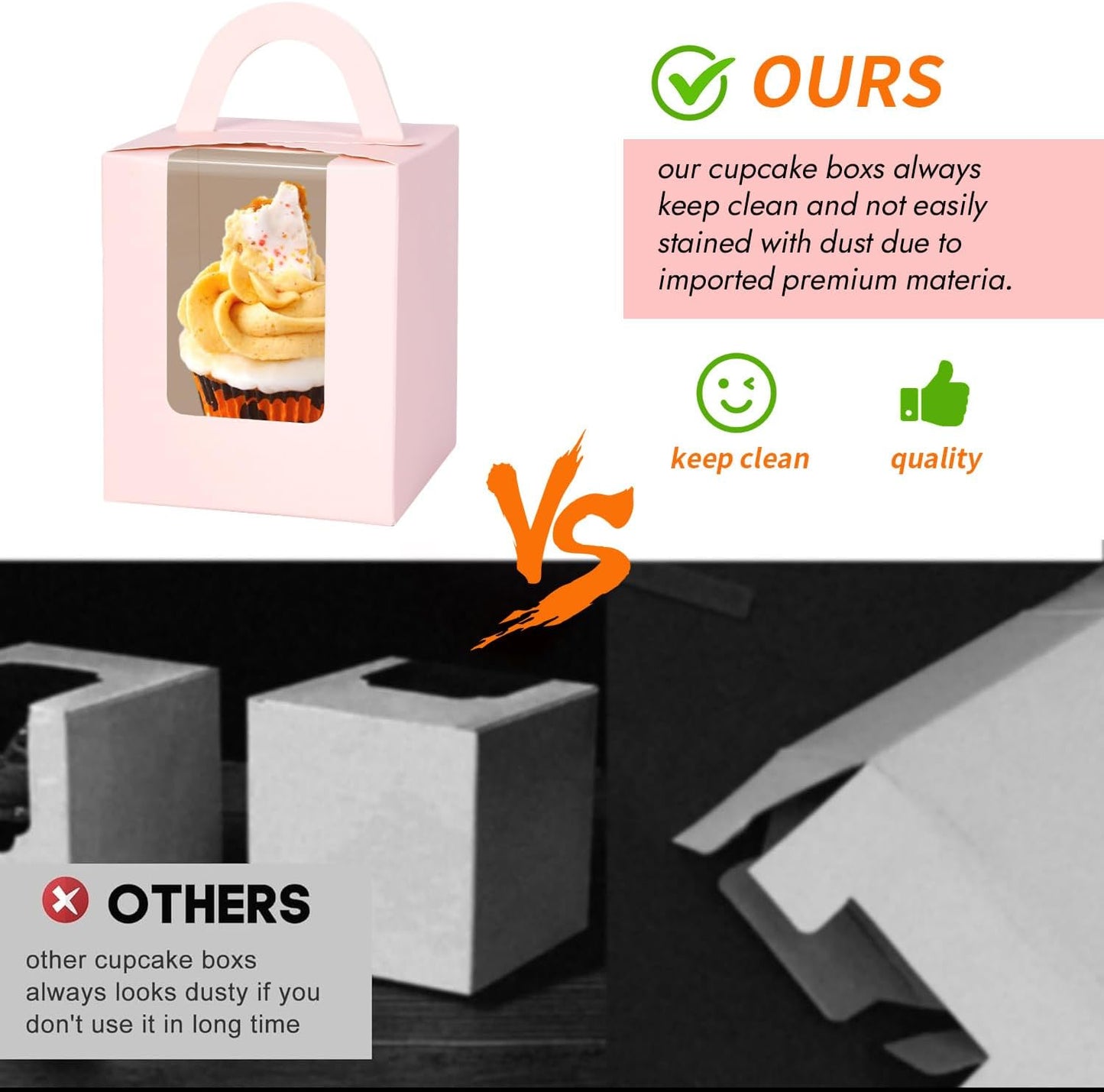 JCD Cupcake Boxes Carriers, 120pcs Pink Single Individual Cupcakes Box Holders Containers,3.7 * 3.7 * 4.3inch Cupcake Container Pastry with Insert and window(Pink, 120pcs)