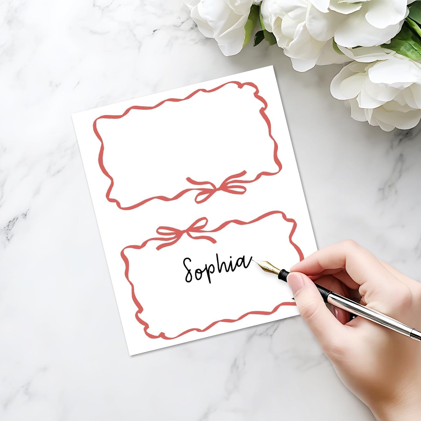 25 Pack Pink Plaid Bow Place Cards, Editable Name Cards for Table Setting, Tent Cards Food Label for Dinner Party, Bridal Shower, Wedding, Baby Shower and Events -T30