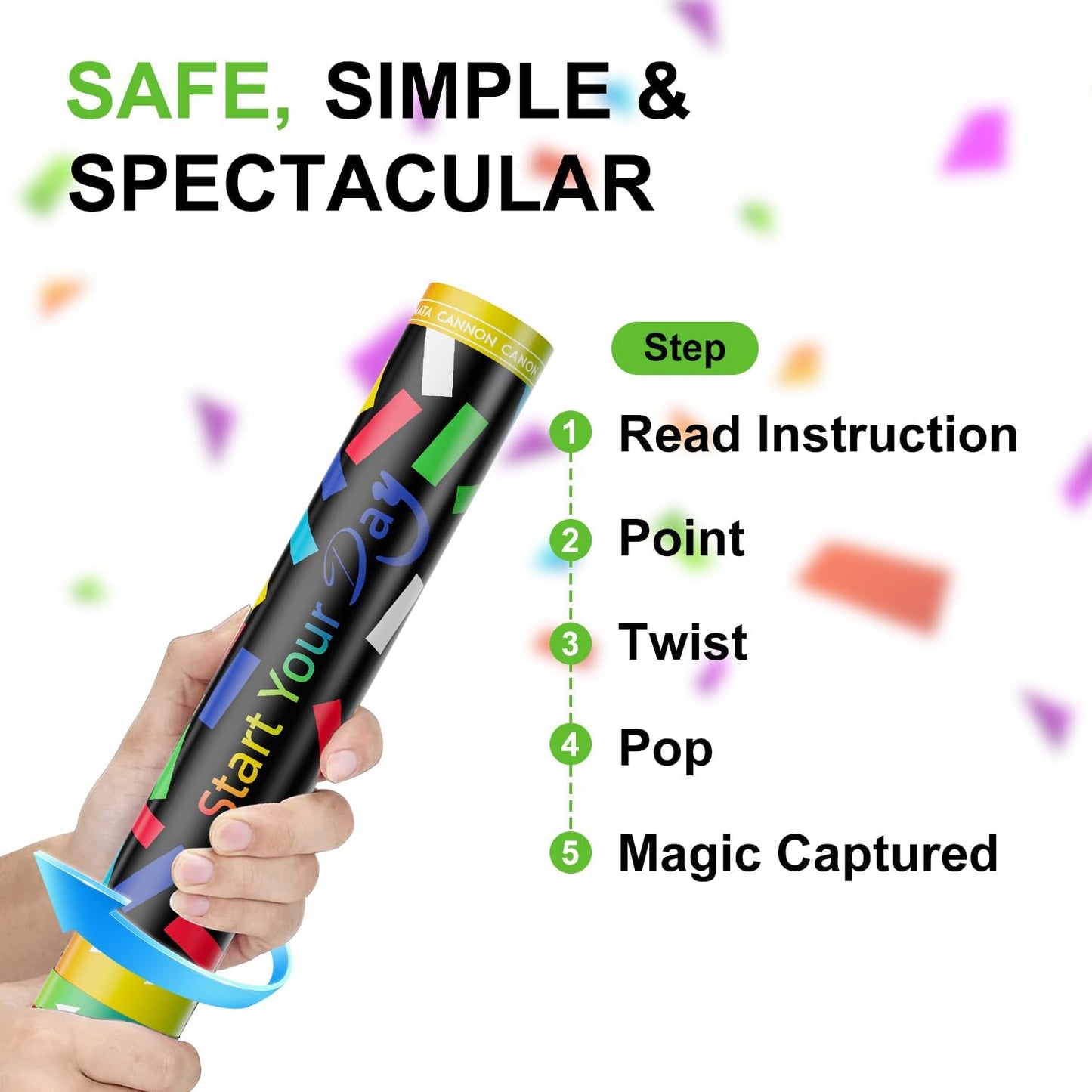 Confetti Cannons Confetti Poppers 5 Pack,15 Inch Gold Party Poppers Confetti Shooters, WORKKEEP Yello Confetti Pop for Birthday Wedding Celebration Halloween Decorations Air Powered Confetti Gun