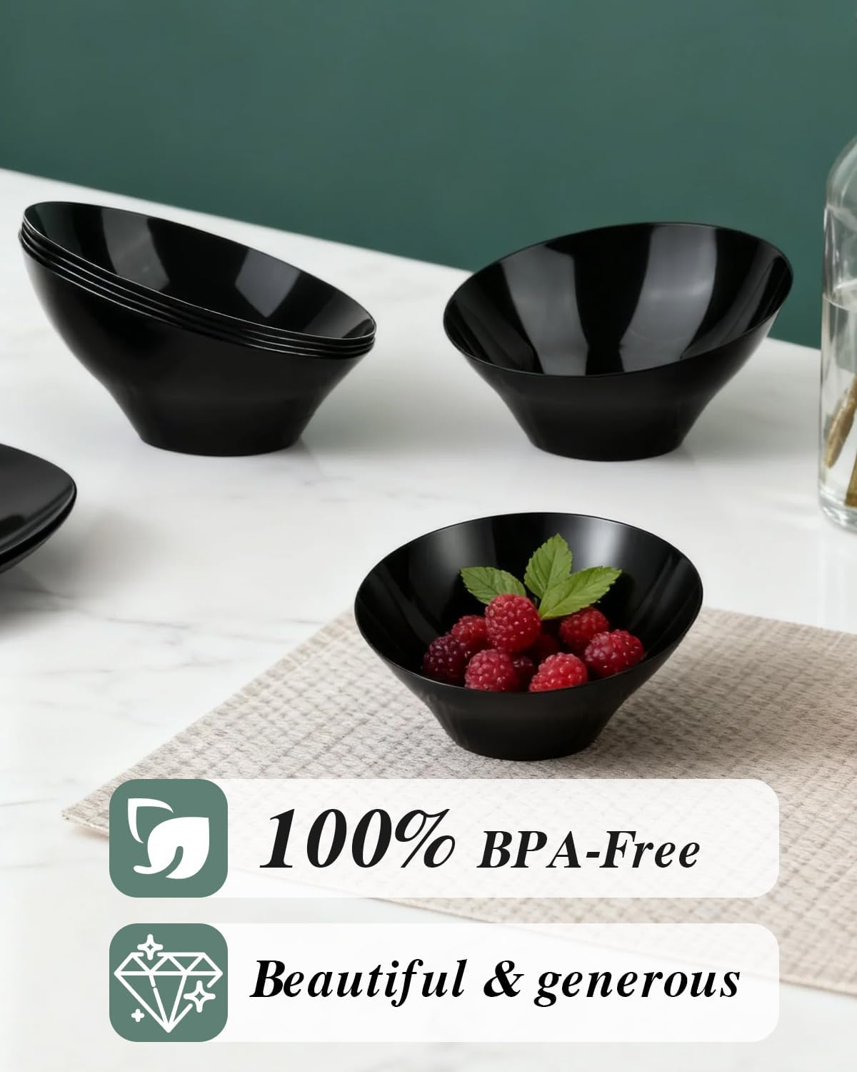 BESTVIP 54oz Clear Plastic Serving Bowls for Party - 12 Pack Angled Disposable Serving Bowls, Party for Chips, Snacks, Fruit, Salad - Bowls for Parties, Daily Use, Catering, Christmas