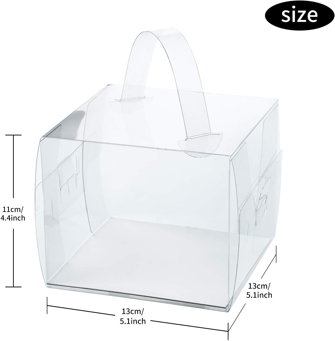 BURLIHOME 25Pcs Clear Cake Box,5x5x4Inch Bakery Boxes with Handle,Party Favor Boxes Ideal for Pie Cookie Candy, Pastry Boxes for Birthday Wedding