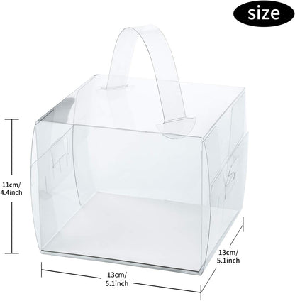 BURLIHOME 25Pcs Clear Cake Box,5x5x4Inch Bakery Boxes with Handle,Party Favor Boxes Ideal for Pie Cookie Candy, Pastry Boxes for Birthday Wedding