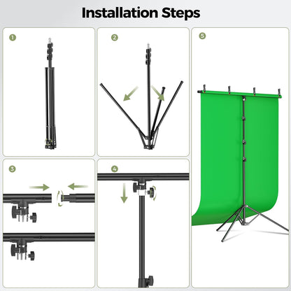 EMART Green Screen Backdrop Kit with Reverse Folding Base, 5x6.5ft Photo Greenscreen Background with Portable T-Shape Stand and 6 Clamps for Photography, Photoshoot, Studio Video Recording, Streaming
