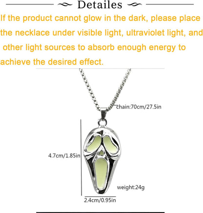 Longita Ghostface Necklace Glow in the Dark Scream Skull Necklaces for Women Men Halloween Necklace Light Up Ghost Face Necklaces Party Jewelry 1pcs