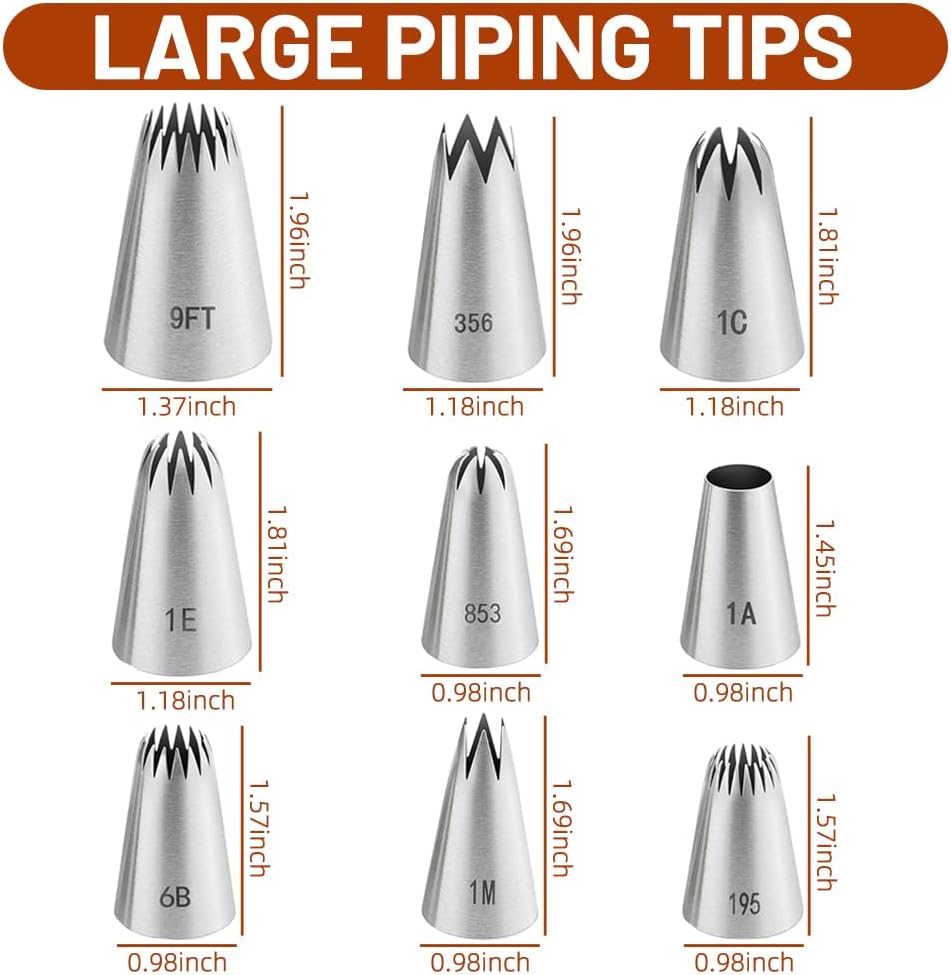 Large Piping Tips Set,9PCS Stainless Steel Unique versatile Large Cake Decorating Tips for Cupcakes,cookies,Cake Decorating