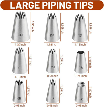 Large Piping Tips Set,9PCS Stainless Steel Unique versatile Large Cake Decorating Tips for Cupcakes,cookies,Cake Decorating