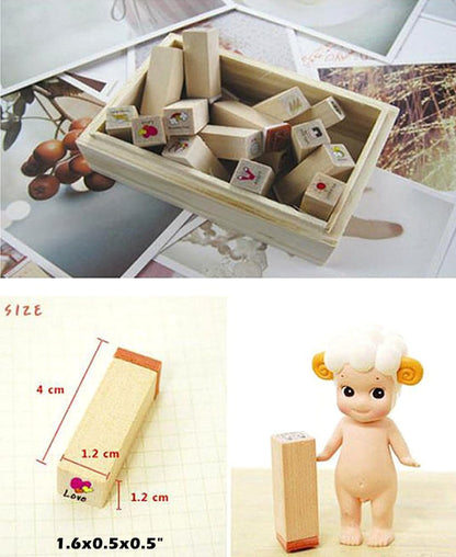 Diary Stamp Set,Wooden Rubber Signet for Children DIY Scrapbooking Card Making(25pcs,Happy Life)
