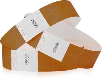 100 WristCo Metallic Gold Tyvek Wristbands for Events - ¾” x 10” - Waterproof Recyclable Comfortable Tear Resistant Paper Bracelets Wrist Bands for Concerts Festivals Admission Party