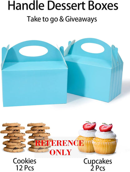 Happyhiram 50 Pcs Party Treat Boxes - White, 6 Inch Candy Boxes with Handle - Paper Cookie Gift & Snack Goodie Bags for Kids Birthday, Baby Shower, Wedding