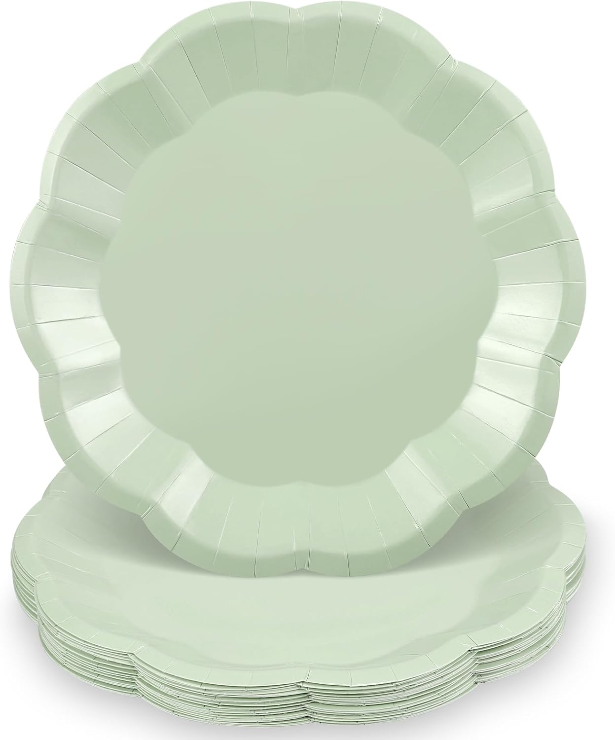 NatNarr 30 Pcs Sage Green Paper Plates, 7 Inch Scalloped Paper Plates Small Dessert Cake Plate Cute Party Plate Disposable Sage Greens Party Supplies for Wedding, Baby Bridal Shower, Birthday