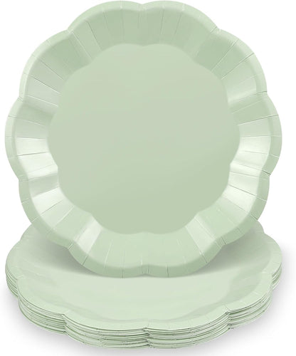NatNarr 30 Pcs Sage Green Paper Plates, 7 Inch Scalloped Paper Plates Small Dessert Cake Plate Cute Party Plate Disposable Sage Greens Party Supplies for Wedding, Baby Bridal Shower, Birthday